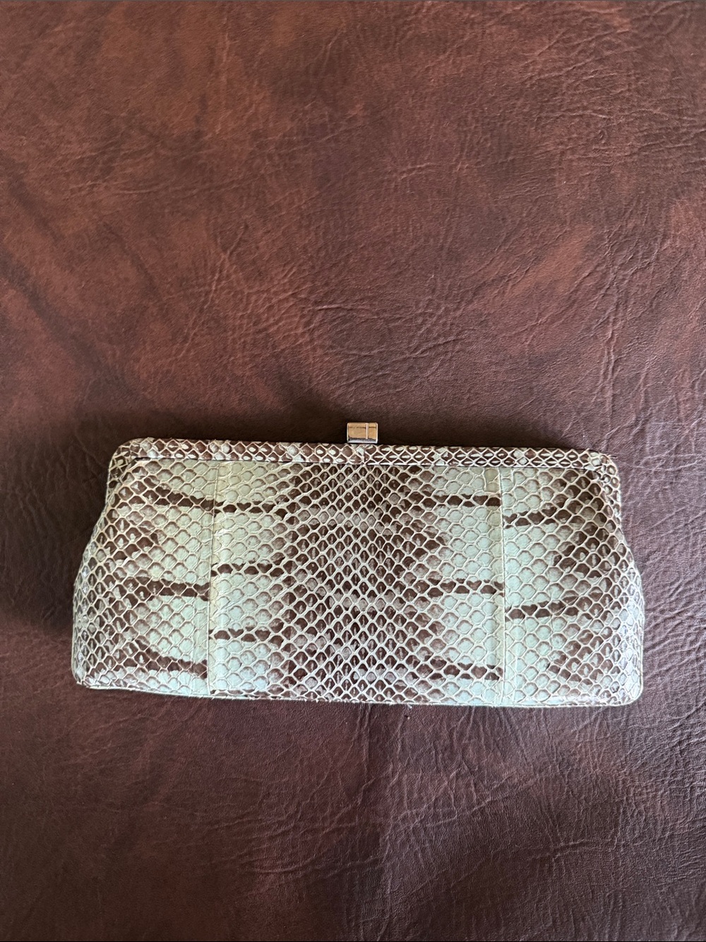 Neutral Snakeskin-Texture Evening Clutch - Women's GENUINE SNAKE